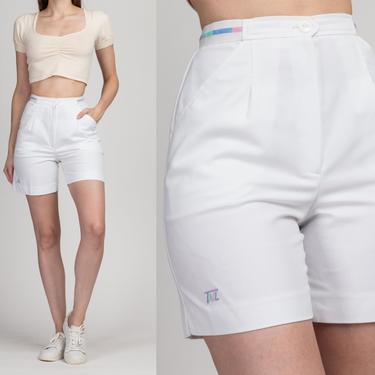 80s White Pastel Trim Tennis Shorts - Extra Small, 24&quot; | Vintage Tail Striped High Waist Retro Shorts 