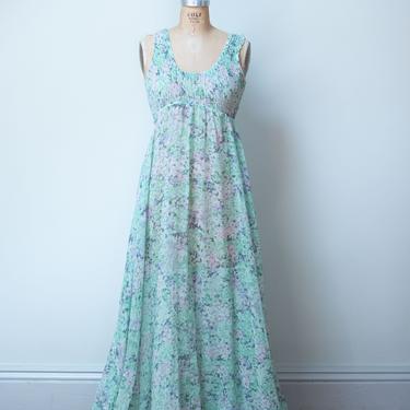 1970s Ethereal Floral Print Dress / 70s Sheer Sundress 