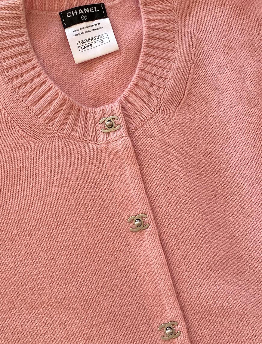 Treasures of NYC - Chanel Pink Textured Logo Cardigan