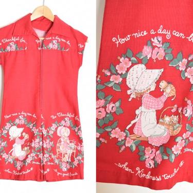 vintage 70s girls romper Petticoats &amp; Pantaloons print red one piece outfit clothing red 
