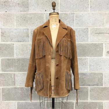 Vintage Fringe Suede Jacket Retro 1990s Pacific Trail + Size Large + Blazer Coat + Genuine Leather + Western Wear + Womens Apparel 