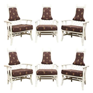 Set of Six Tommi Parzinger White Lacquer Bamboo Dining Chairs 1950s