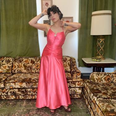 90’s PINK SATIN GOWN - glamour - x-small 