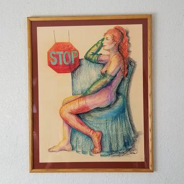 80's Lana L. Bem Pastel Nude Woman Painting . 
