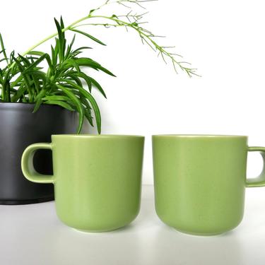 Set Of 2 Hoganas Keramik Mugs From Sweden, Vintage Apple Green Modernist Coffee Ceramic Cups 