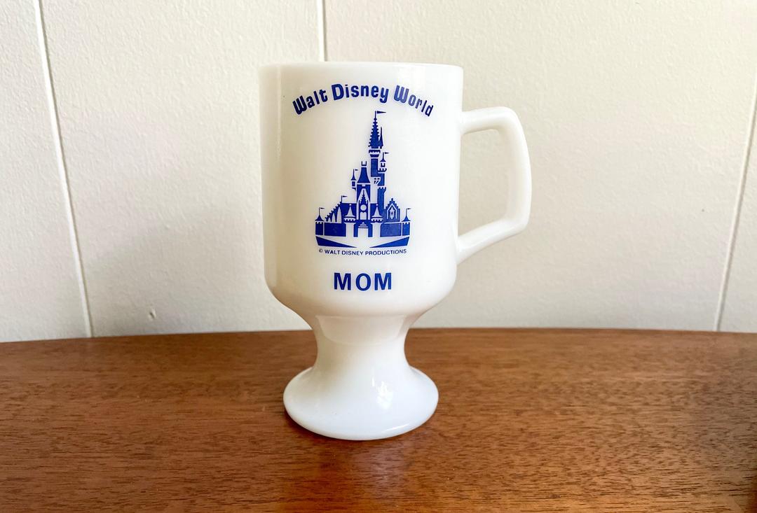 Vintage 70s Milk Glass Walt Disney Mickey Mouse Pedestal Coffee Mug 
