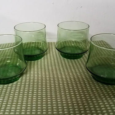 Vintage Libbey Glass Green Old Fashioned Glasses Set of 4 