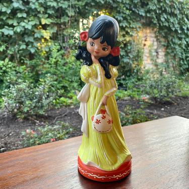 Vintage Mid Century Chalkware Chica Bonita, Coy Young Lady Figurine 