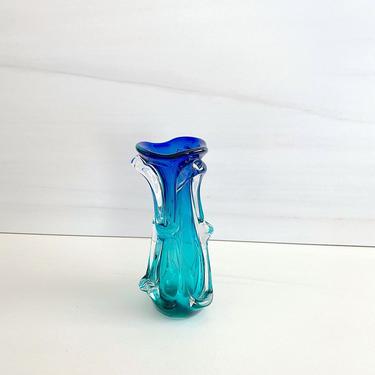 Vintage ICET Arte Murano Art Glass Vase Aqua, Clear and Blue 8.5&amp;quot; Tall Hecho en Venezuela 