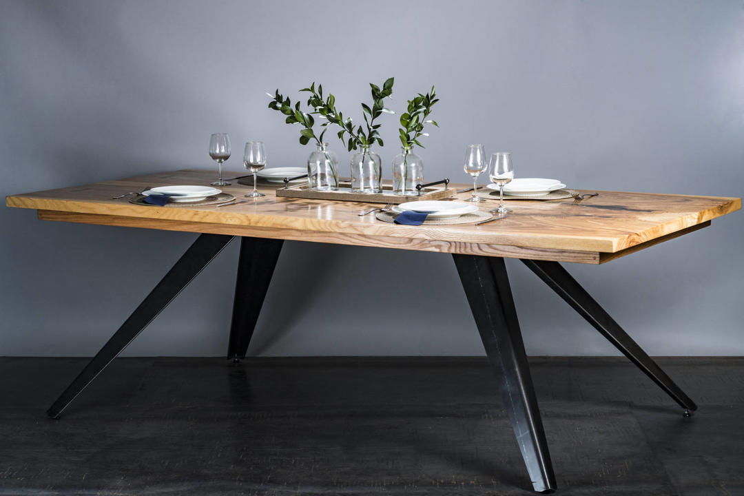 Angled Table Legs Formed Steel Cantilevered Base Dining Table