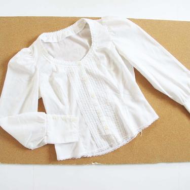 Vintage 60s Peasant Blouse S M - 1960s White Long Sleeve Peasant Dirndl Shirt - Romantic Gothic Lolita White Shirt 