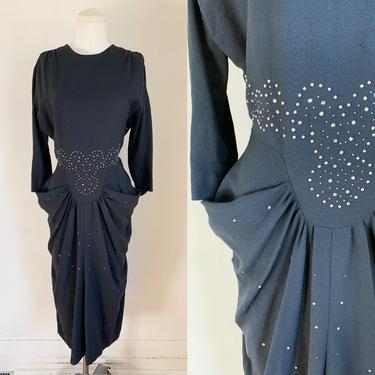Vintage 1940s Starburst Rhinestone Dress / M 