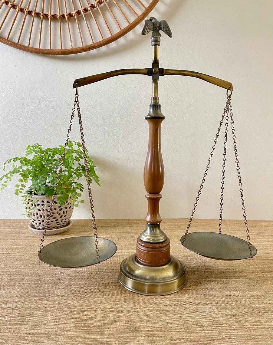 Bronzed Legal Lawyer Scales of Justice with Eagle Finial and Marble  Base-12.5in.ht G.