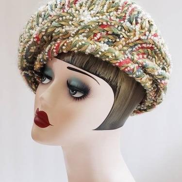 1960s Tam Beret Hat Multicolored Wool Gold Metallic thread / 60 Vintage Hat Amy New York 