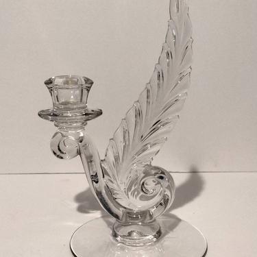 Vintage Art Nouveau Style Cut Glass Crystal Leaf Floral Candleholer 9&quot; 