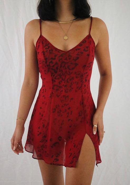 Vintage Victoria's Secret Cherry Red Silk Leopard Print Slip, Lady L  Vintage Co