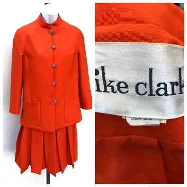 Vintage VTG 1960s 60s Ike Clark Orange 2 Piece Skirt Suit Set 