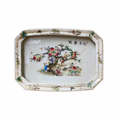 Chinese Off White Porcelain Peach Kids Rectangular Display Plate ws1821E 