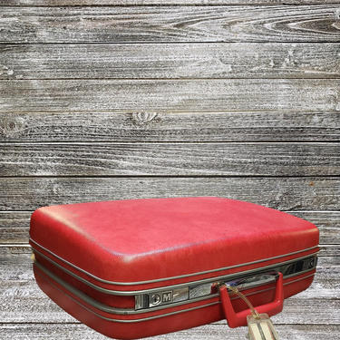 Vintage Samsonite Suitcase, Red Samsonite Luggage, Silhouette Red Vinyl Suitcase &amp; Pink Polka Dot Lining, Vintage Vacation, Vintage Luggage 