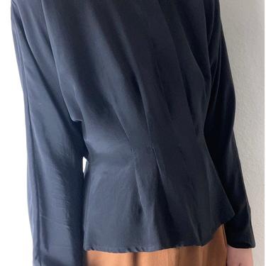vintage black silk peplum style blouse medium 