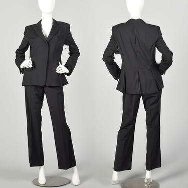 Medium 2000s Strenesse Tuxedo Black Satin Stripe Formal Suit Hollywood Waist 