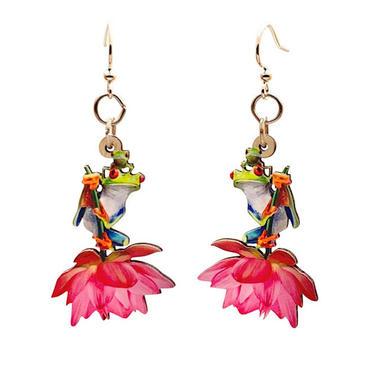 Cute Tree Frog Earrings #T166 - Laser Cut Wood from Sustainable Resources 