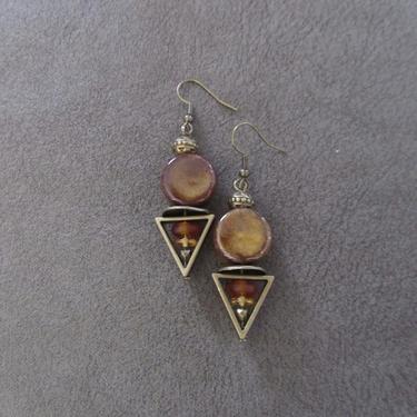 Bohemian dangle earrings, triangle earrings, bold statement earrings, unique boho chic earrings, rustic artisan earrings, antique bronze 