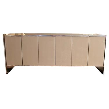 Contemporary Modern Ello Mirrored Glass & Curved Chrome Credenza Sideboard 1980s 