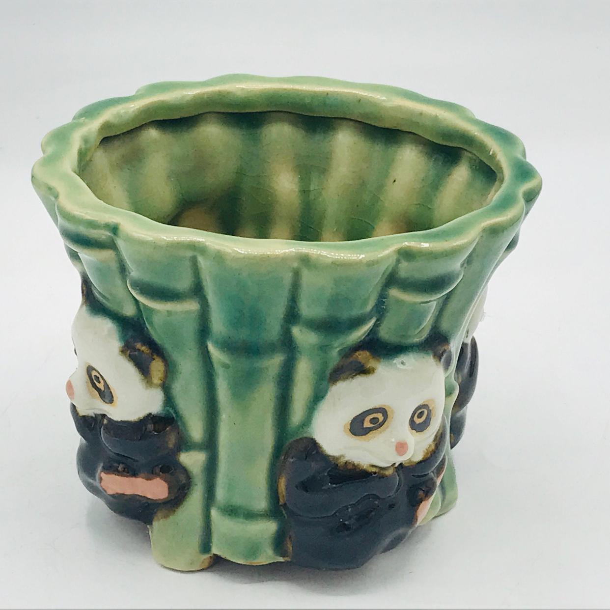 Vintage Majolica Green planter four cute little pandas | JoAnntiques ...