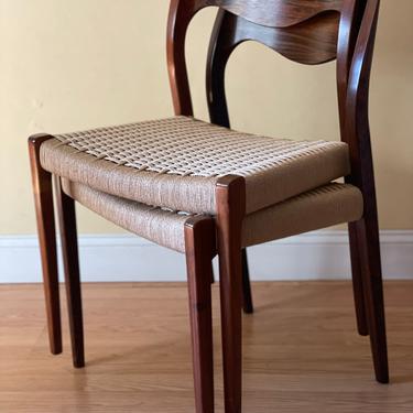 6 Moller Model #71 Dining Side Chairs, Rosewood sewood, new Danish Paper Cord natural 