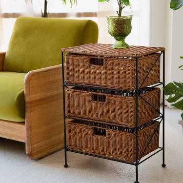 3-Drawer Wicker &amp; Metal Side Table