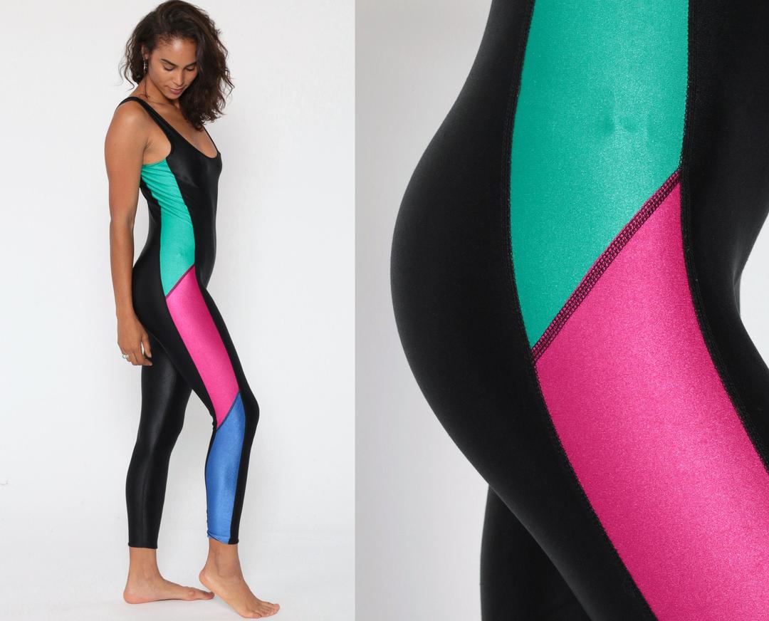 80s Unitard Spandex Jumpsuit Pants Gymnastics Aerobics Leotard Color Block, Shop Exile