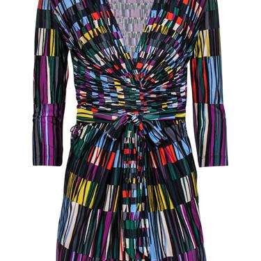 BCBG Max Azria - Multicolored Striped Surplice Wrap Dress Sz XS