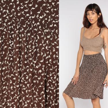 Skirt 90s Mini Skirt Brown PLEATED Geometric Print Grunge Boho High Waisted Flared Skater 1990s Vintage Hippie Rayon Small S 