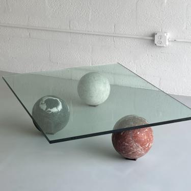 1990s Solid Marble Spheres and Glass Coffee Table by Cattelan Italia