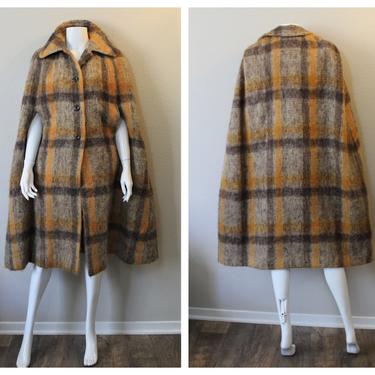 Vintage Donegal Design Ireland GORGEOUS Mohair Plaid Cape Coat   // Modern One Size 