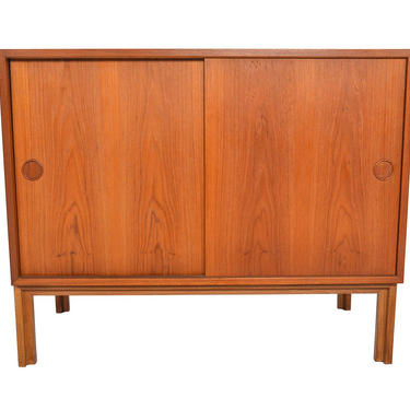 Danish Mid Century Modern Kai Kristiansen Teak Sliding Door Credenza Teak Base 