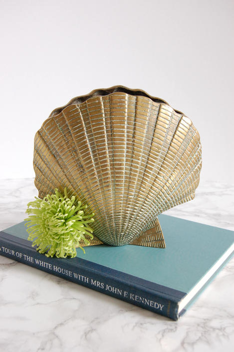 Large Brass Shell Vase Catchall Brass Seashell Brass Shell