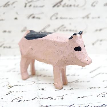 Vintage Small German Wooden Pig, Painted Toy for Putz or Nativity Creche, Erzgebirge Germany Antique 