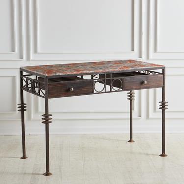 Rosso Francia Marble & Metal Desk in the Style of Garouste E Bonetti, 1950s