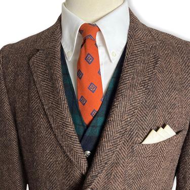 Vintage 1960s HARRIS TWEED Wool Blazer ~ 38 R ~ Herringbone ~ jacket / sack sport coat ~ 