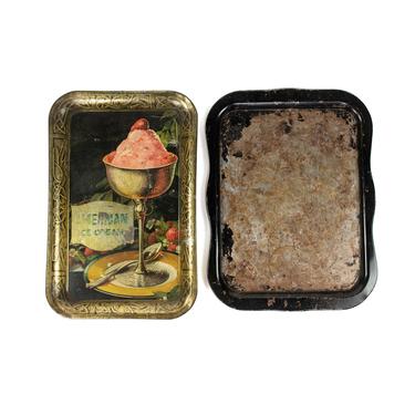 Two Antique Ice Cream Parlor Metal Serving Trays 