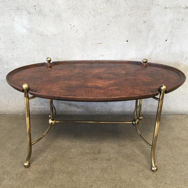 Mid Century Brass &amp; Burl Coffee Table By Hekman