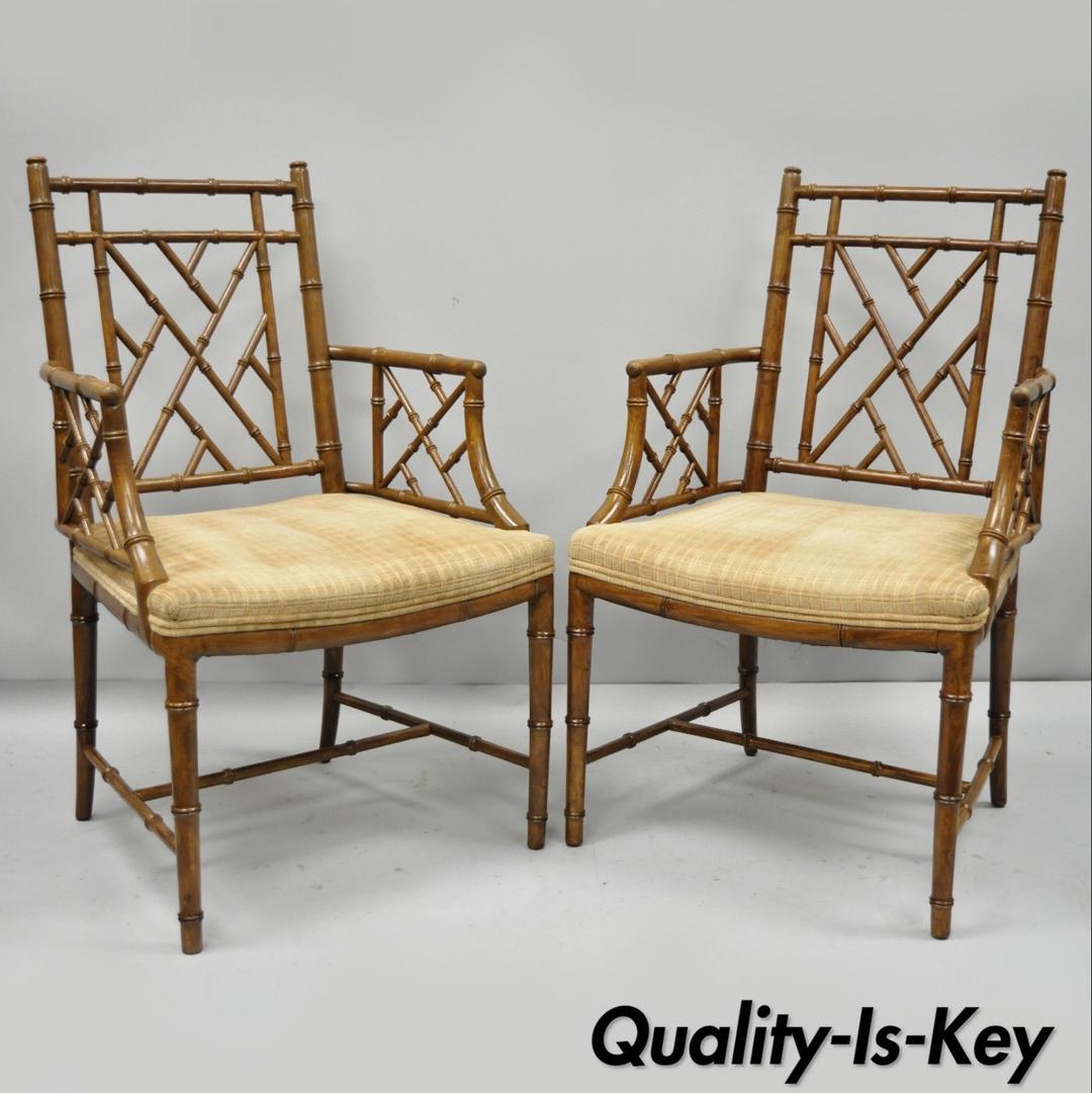 Pair Faux Bamboo Chinese Chippendale Fretwork Armchairs Hollywood ...