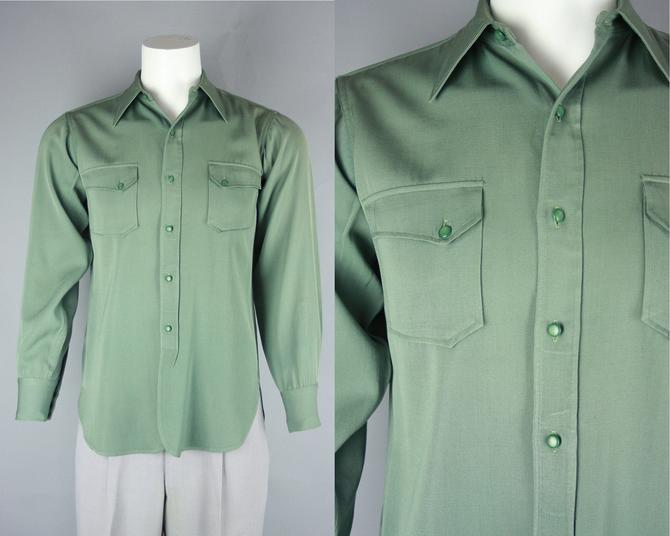 1940s PENDLETON Shirt | Vintage 40s Men's Sage Green Wool Twill