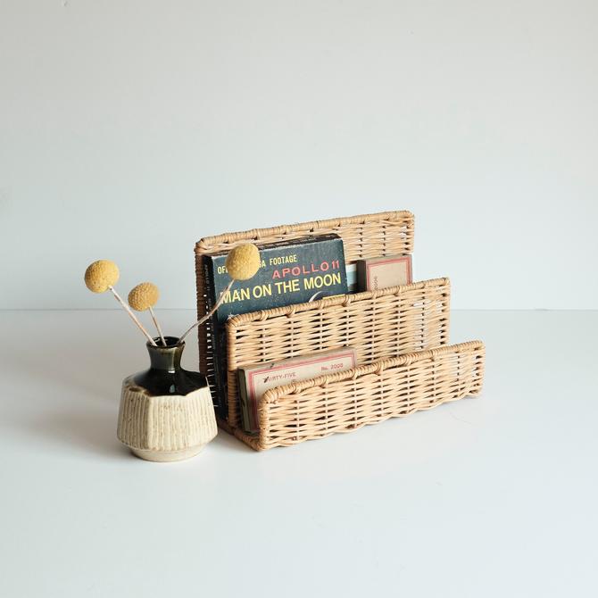 Mid Century Wicker Desk Organizer Paper Organization By