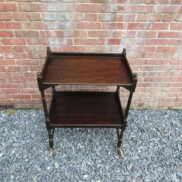 English Antique Tea Drinks Serving Trolley On Wheels Dark Oak Wood On Wheels Edwardian 