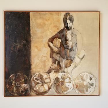 1970s Gloria Goeddeke Abstract Expressionist Figurative Painting, Framed 