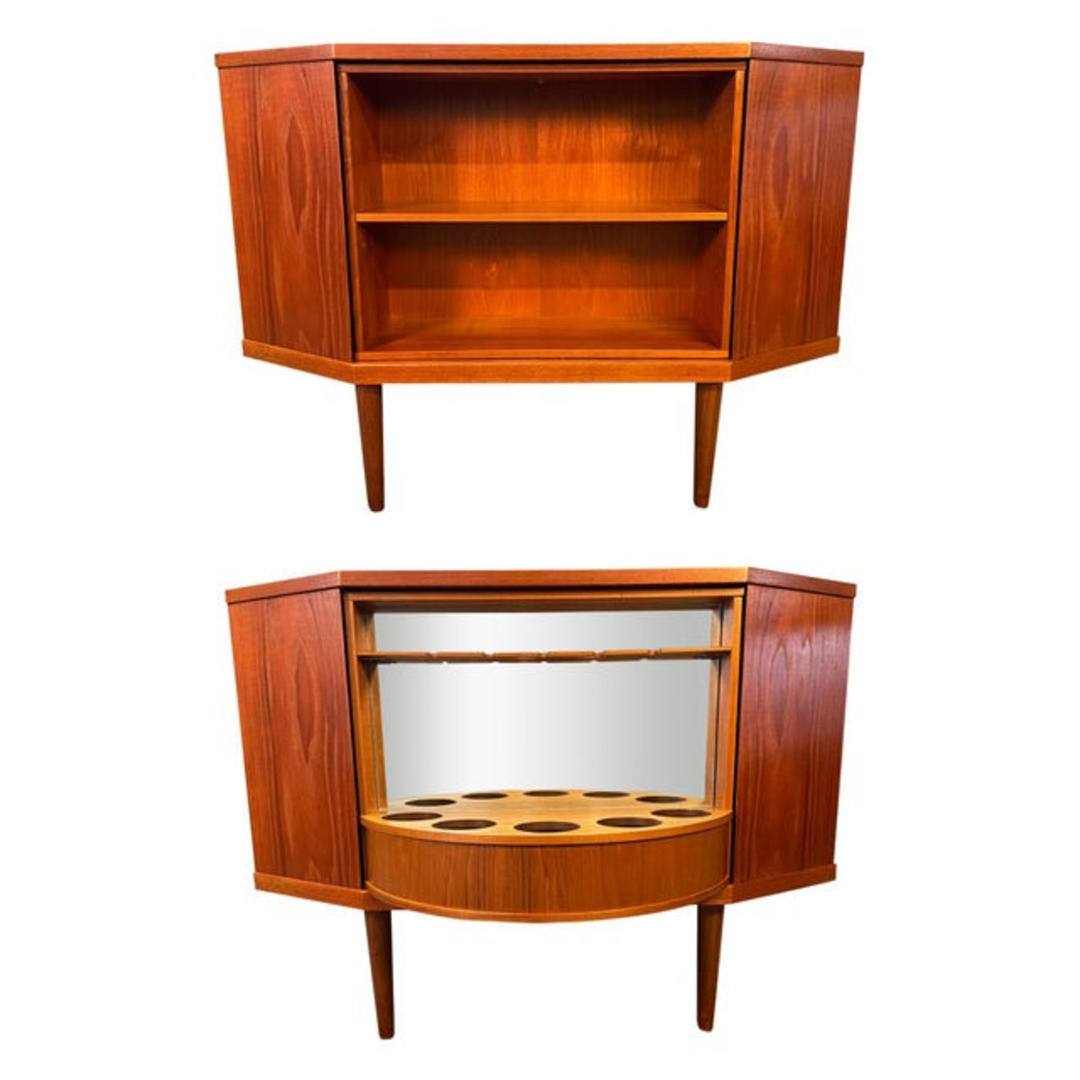 Vintage Danish Mid Century Modern Teak Corner Bar Cabinet in | Aymerick ...