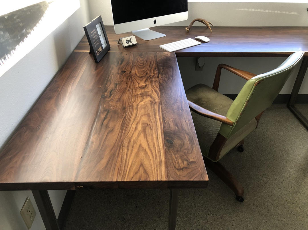 Walnut L shaped desk. Modern office desk. Solid wood desk. Executive